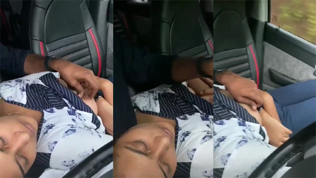 Cute Babe Boobs Pressed in Running car